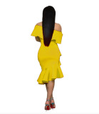 Solid Color Ruffles Irregular Midi Dress XMY-N044