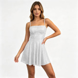 Solid Color Sequin Sling Mini Dress YMYF-9578