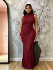 Solid Color Sleeveless Backless Maxi Dress GADE-11469