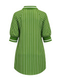 Stripe Lapel Lantern Sleeve Shirt Dress HNIF-MC044