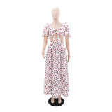 Cherry Print Puff Sleeve Top Two Piece Skirts Set GYLY-10924