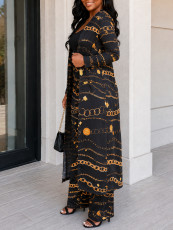 Long Sleeve Print Coat Skin Two Piece Pants Set HNIF-HN188