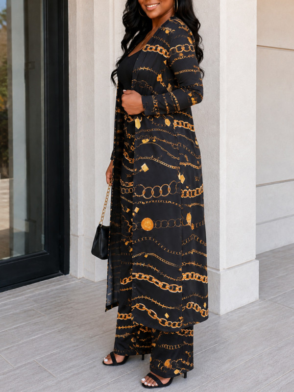 Long Sleeve Print Coat Skin Two Piece Pants Set HNIF-HN188