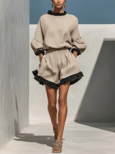 Contrast Color Ruffles Edge Two Piece Shorts Set GWDS-260711