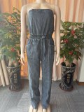 One Shoudler Denim Wide Leg Jumpsuit OSM-4506