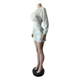 Hooded Long Sleeve Two Piece Shorts Set MEM-88716