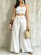 Halterneck Solid Color Ruched Wide Leg Pants Suit QYMF-M607