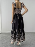Print Sleeve Square Neck Midi Dress GYLY-10801