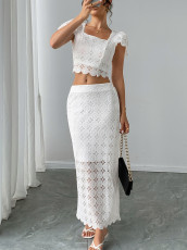 Square Neck Short Sleeve Top Long Skirt Suit GYLY-10749