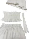 Halterneck Solid Color Ruched Wide Leg Pants Suit QYMF-M607