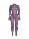 See Through Mesh Print Jumpsuit HNIF-AH213
