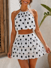 Polka Dot Print Backless Two Piece Skirts Set HNIF-YY045