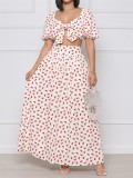 Cherry Print Puff Sleeve Top Two Piece Skirts Set GYLY-10924
