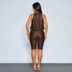 Sleeveless Solid Color Ruched Jumpsuit MXBF-Q26JP146