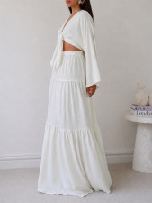 V Neck Long Sleeve Top Long Skirt 2 Piece Set HNIF-SR007