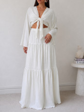 V Neck Long Sleeve Top Long Skirt 2 Piece Set HNIF-SR007
