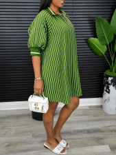 Stripe Lapel Lantern Sleeve Shirt Dress HNIF-MC044