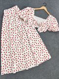 Cherry Print Puff Sleeve Top Two Piece Skirts Set GYLY-10924