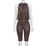 Sleeveless Solid Color Ruched Jumpsuit MXBF-Q26JP146