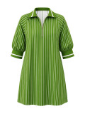 Stripe Lapel Lantern Sleeve Shirt Dress HNIF-MC044