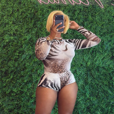 Leopard Print Mesh Top Two Piece Shorts Set MXBF-D26ST300