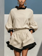 Contrast Color Ruffles Edge Two Piece Shorts Set GWDS-260711