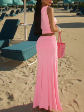Slash Shoulder Top Ruched Long Skirt Suit HNIF-YY046