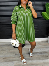 Stripe Lapel Lantern Sleeve Shirt Dress HNIF-MC044