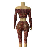 Mesh Print Two Piece Pants Set MEM-88718