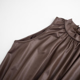 Sleeveless Solid Color Ruched Jumpsuit MXBF-Q26JP146