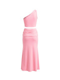 Slash Shoulder Top Ruched Long Skirt Suit HNIF-YY046
