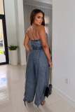 One Shoudler Denim Wide Leg Jumpsuit OSM-4506