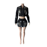 Pentagram Long Sleeve Zipper Two Piece Skirts Set MEM-88715