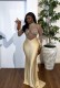 Long Sleeve See Through Hot Drill Maxi Dress GMYU-9740