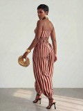 Stripe Warp Chest Top Lantern Pants 2 Piece Set GQLK-6695