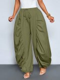 Solid Color Ruched Ice Silk Lantern Pants GQLK-6696