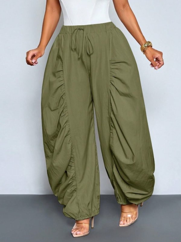 Solid Color Ruched Ice Silk Lantern Pants GQLK-6696
