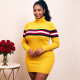 Plus Size Stripe High Collar Knits Sweater QMZF-1902