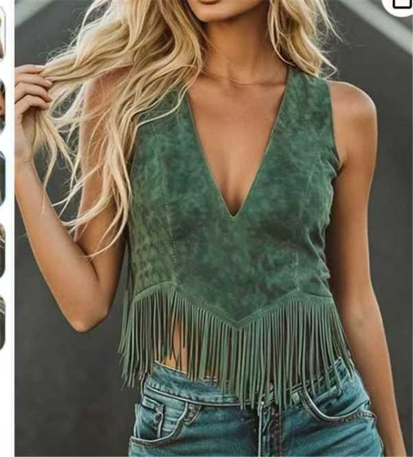 Suede Sleeveless Tassel Tank Tops GXBQ-H27 