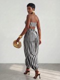 Stripe Warp Chest Top Lantern Pants 2 Piece Set GQLK-6695