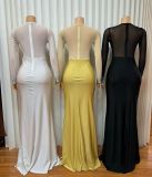 Long Sleeve See Through Hot Drill Maxi Dress GMYU-9740