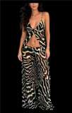 Animal Pattern Printed Sling Maxi Dress GXBQ-105
