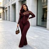 Mesh Patchwork Long Sleeve Jumpsuit GMYU-9262