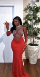 Long Sleeve See Through Hot Drill Maxi Dress GMYU-9740