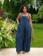Plus Size Loose Press Pleated Denim Sling Wide Leg Jumpsuit GYLN-6440