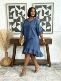 Plus Size Irregular Ruffles Denim Midi Dress GYLN-0636