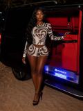 Long Sleeve Mesh Print Two Piece Shorts Set GFCF-1555