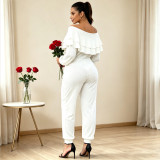 Plus Size One Shoulder Long Sleeve Knits Jumpsuit QMZF-1909