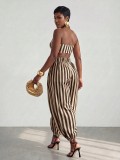Stripe Warp Chest Top Lantern Pants 2 Piece Set GQLK-6695
