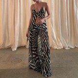 Animal Pattern Printed Sling Maxi Dress GXBQ-105